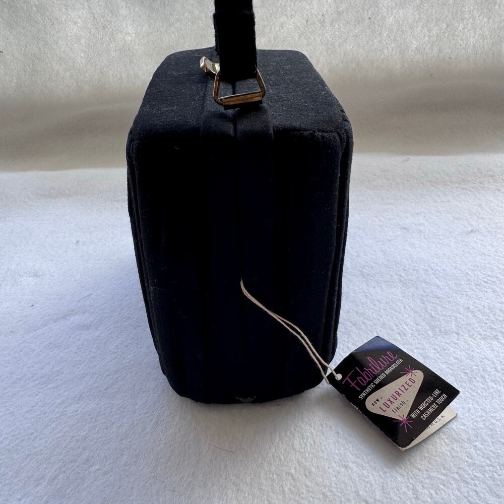 Vintage Egan-Wagner Black FabriLure Sueded Top Handle Handbag Box  retro bag - Picture 3 of 9